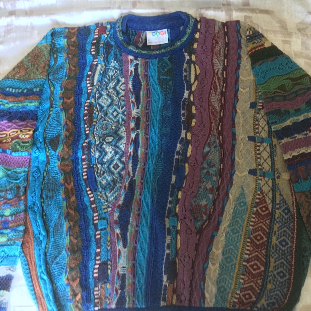 Coogi sweater. Multicolored blues. 100% mercerized cotton.size L